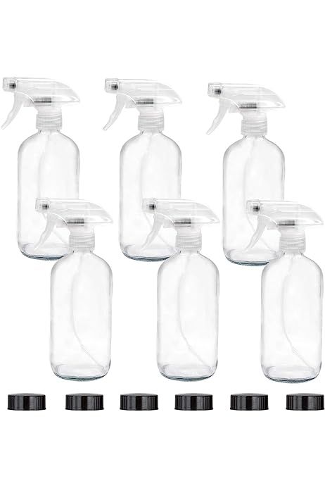 6 Pack of 16 oz Refillable Clear Glass Spray Bottles – Reusable Containers with Adjustable Sprayer:  | Amazon (US)