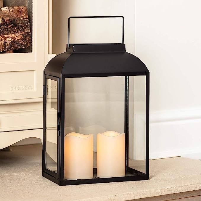 Lights4fun, Inc. Large Black Metal Battery Operated LED Flameless Candle Lantern for Indoor Outdo... | Amazon (US)