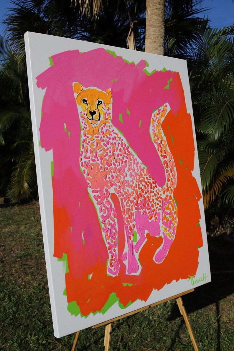 Preppy Leopard Print Pink Cheetah Leopard Chinoserie Art by - Etsy | Etsy (US)