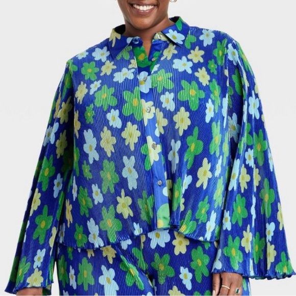 NWT Black History Month Target x Sammy B Women's Button-Down‎ Shirt Blue Floral. | Poshmark