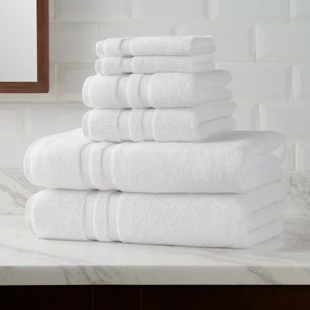 Hotel Style Turkish Cotton Bath Towel Collection, 6-Piece Set, White | Walmart (US)