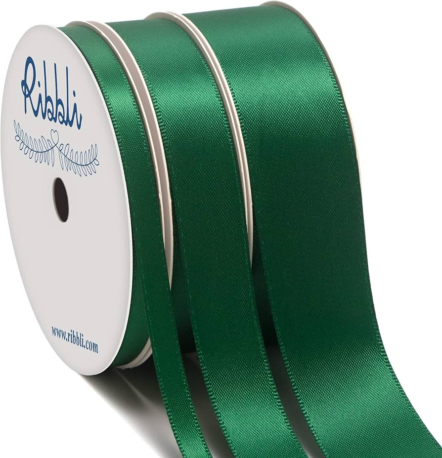 Ribbli 3 Rolls Double Faced Solid Satin Forest Green Craft Ribbon,Total 30 Yards,(1/4 Inch x 10-Y... | Amazon (US)