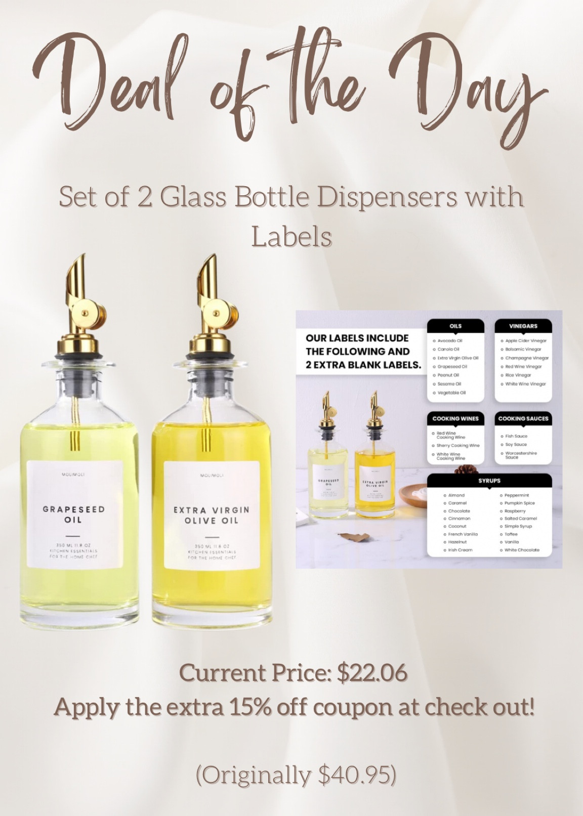 Deal of the Day - Glass Bottle Dispensers

#amazon
#amazonfinds
#amazonstyle
#amazonhome
#amazonkitchen
#kitchenhacks 

#LTKsalealert #LTKstyletip #LTKhome