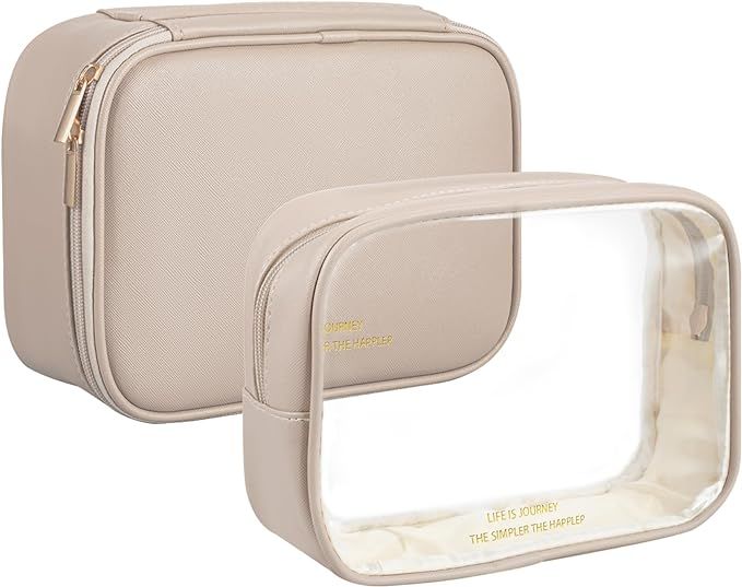 UMUMPINGG Clear Makeup Bag Travel Beige 2 Pcs Cosmetic Bags Clear Toiletry Bags Cosmetic Bags for... | Amazon (US)