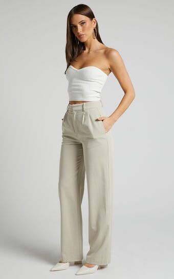 Lorcan Pants - High Waisted Tailored Pants in Stone | Showpo (US, UK & Europe)