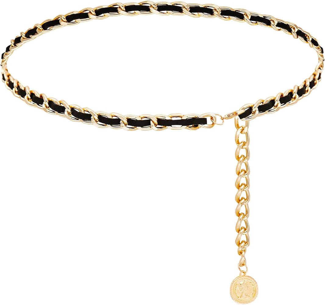 Leather Chain Belts for Women Girls, Layered Body Chain Belts Metal Waist Chain for Dress Vest Je... | Amazon (US)