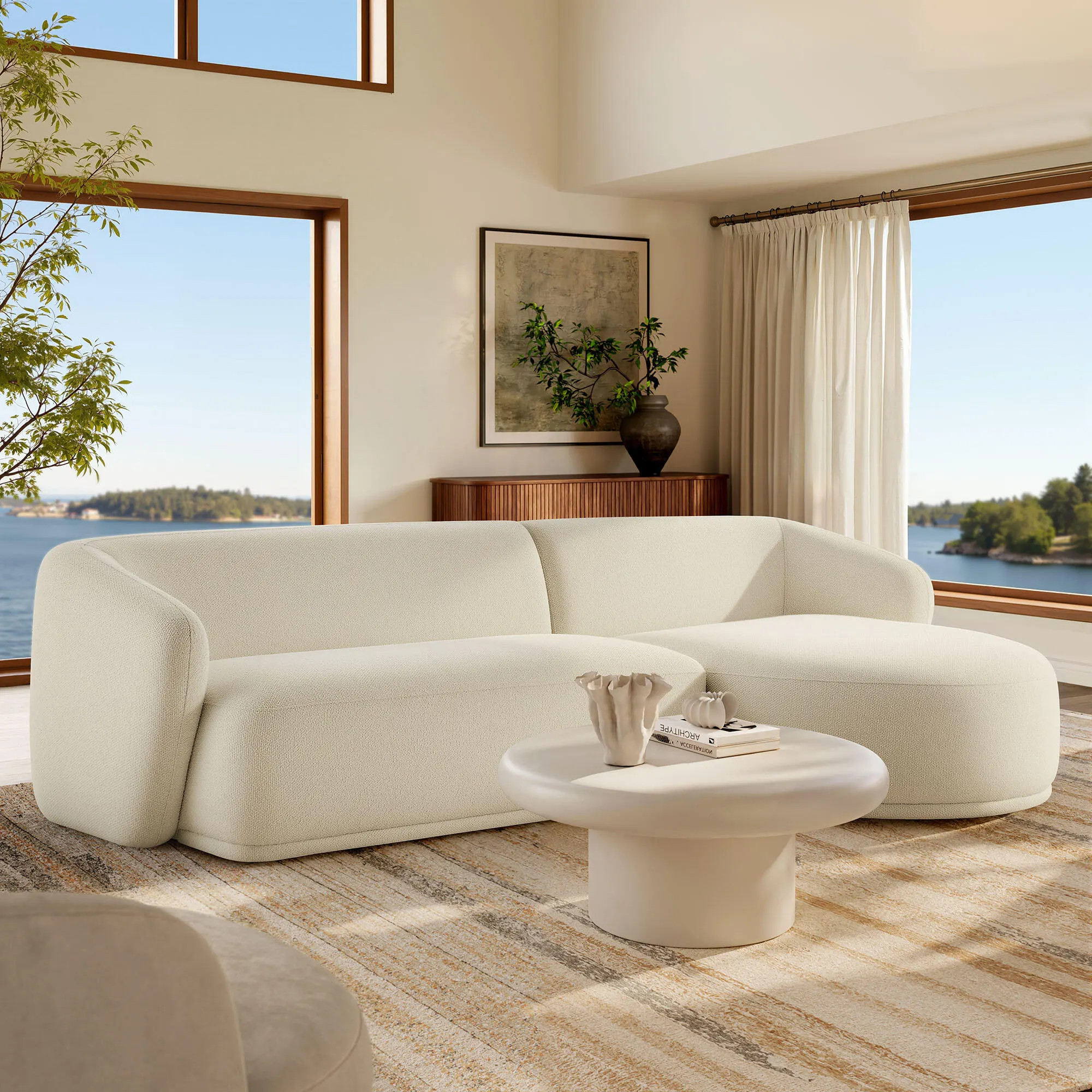 Modway Monica 2-Piece Sectional with Chaise, Cream | Ashley