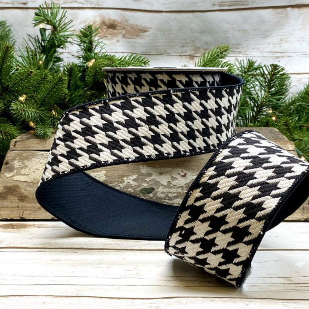 2.5 Inch D. Stevens Woven Houndstooth Ribbon Black Satin Back - Etsy | Etsy (US)
