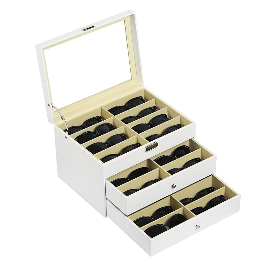 AUTOARK Leather 24 Piece Eyeglasses Storage and Sunglass Glasses Display Drawer Lockable Case Org... | Amazon (US)
