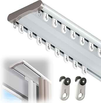 Double Curtain Track Ceiling Mount, 11.2ft (3.4m) Heavy Duty White Aluminum Alloy Curtain Rail wi... | Amazon (US)