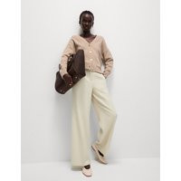 M&S Collection Women's Crepe Tab Detail Wide Leg Trousers - 20REG - Ecru, Ecru,Black | Marks & Spencer (UK)