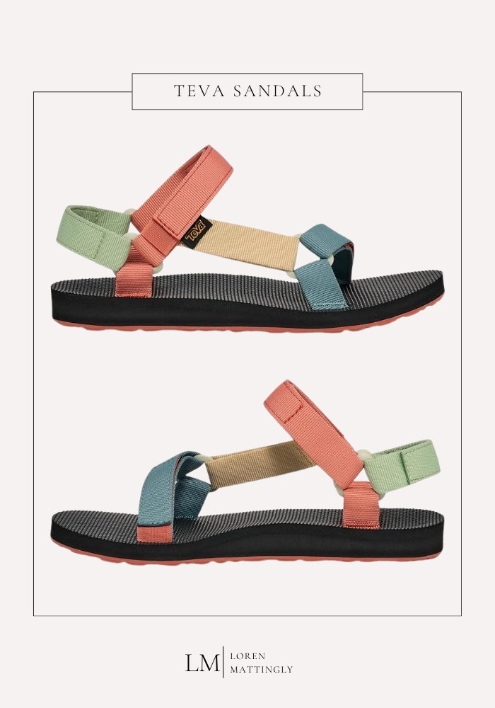 I shared these on my stories during our trip out West and got about a hundred messages asking what they were! They're the Teva Original Universal, and they were on my feet every single day, dirt roads and creek crossings and all. They dry out fast when they get wet and the strap stays put, so I never had to think about them once. If you're grabbing one easy summer shoe this year, make it this one. The dusty pastel color is my favorite of the bunch.

#tevas #tevasandals