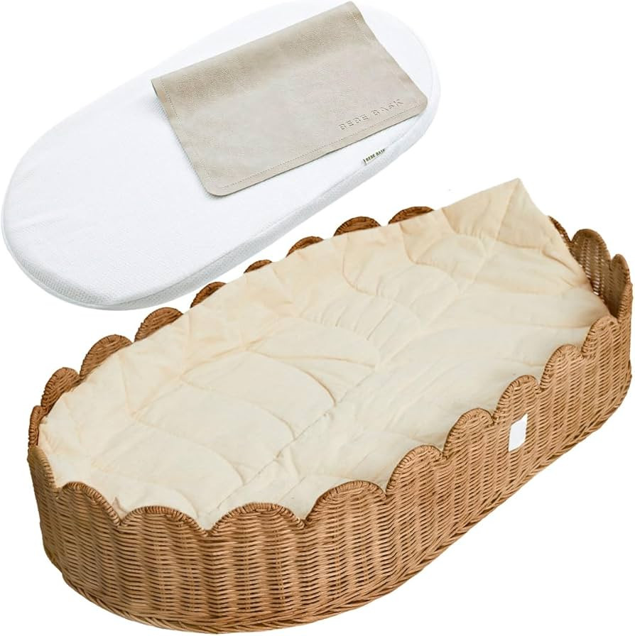 BEBE BASK Premium Baby Changing Basket - Artisan-Crafted Scalloped Rattan - Changing Basket for B... | Amazon (US)