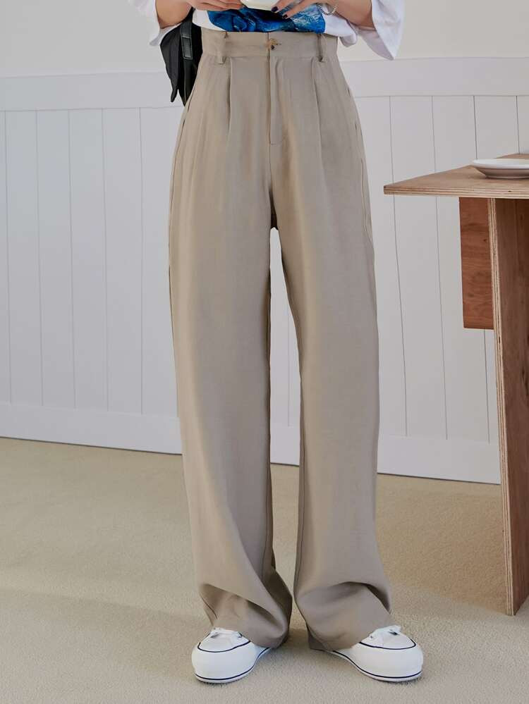 DAZY Hose mit geradlinigen Beinen hoher Taille, Falten | SHEIN