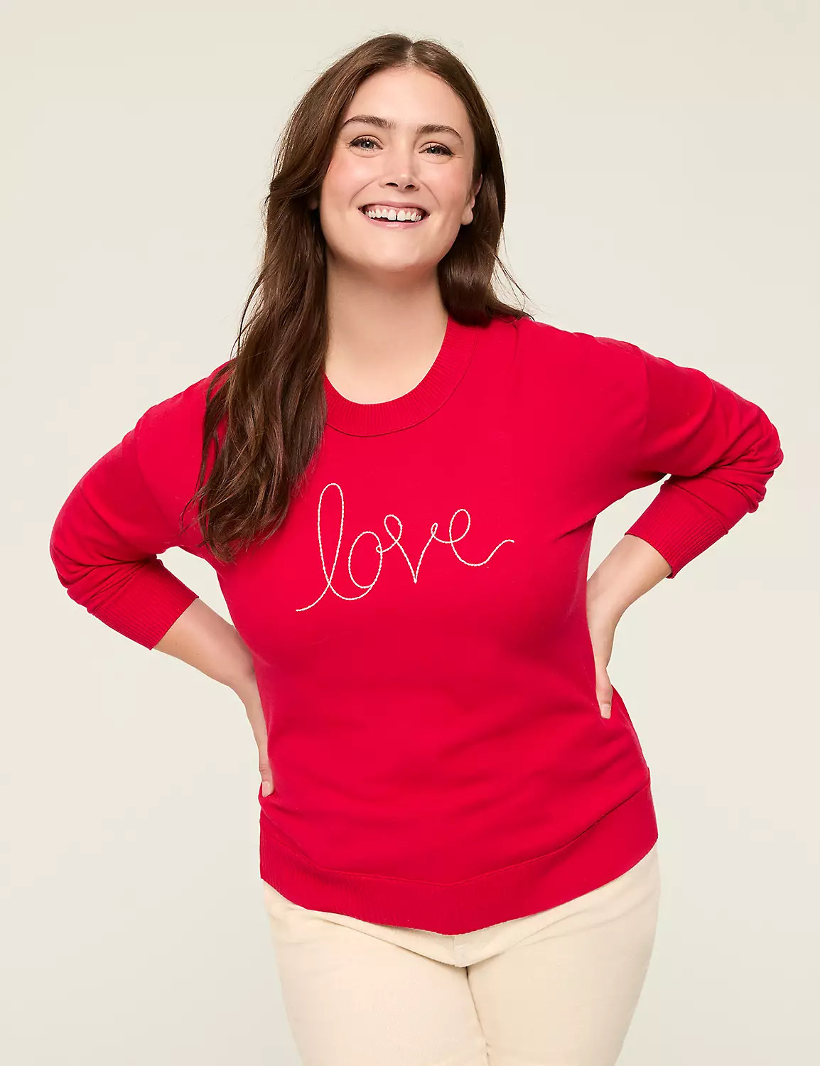 Embroidered Crew-Neck Sweater Top | Lane Bryant (US)