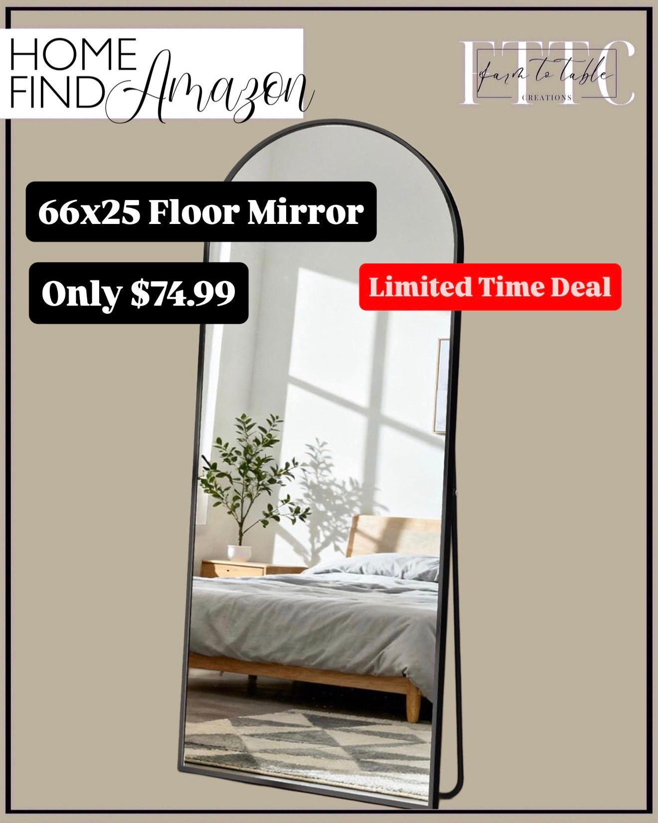 66x25 Black Arched Floor Mirror Only $74.99 (Limited Time Deal)

Follow @farmtotablecreations on Instagram for daily home decor finds and the best Amazon deals.

This oversized arched floor mirror is such a designer look for under $75 right now. The black frame is timeless, it makes any room feel instantly brighter and more open, and it’s the perfect statement piece for bedrooms, entryways, or living spaces.

This is a limited-time price drop, so if you’ve been wanting a large full-length mirror — grab it while it’s still on sale.

#amazonhome #amazonfinds #amazonmusthaves #floormirror #archedmirror #homedecor #bedroomdecor #entrywaydecor #neutralhome #homefinds


#LTKHome #LTKSaleAlert