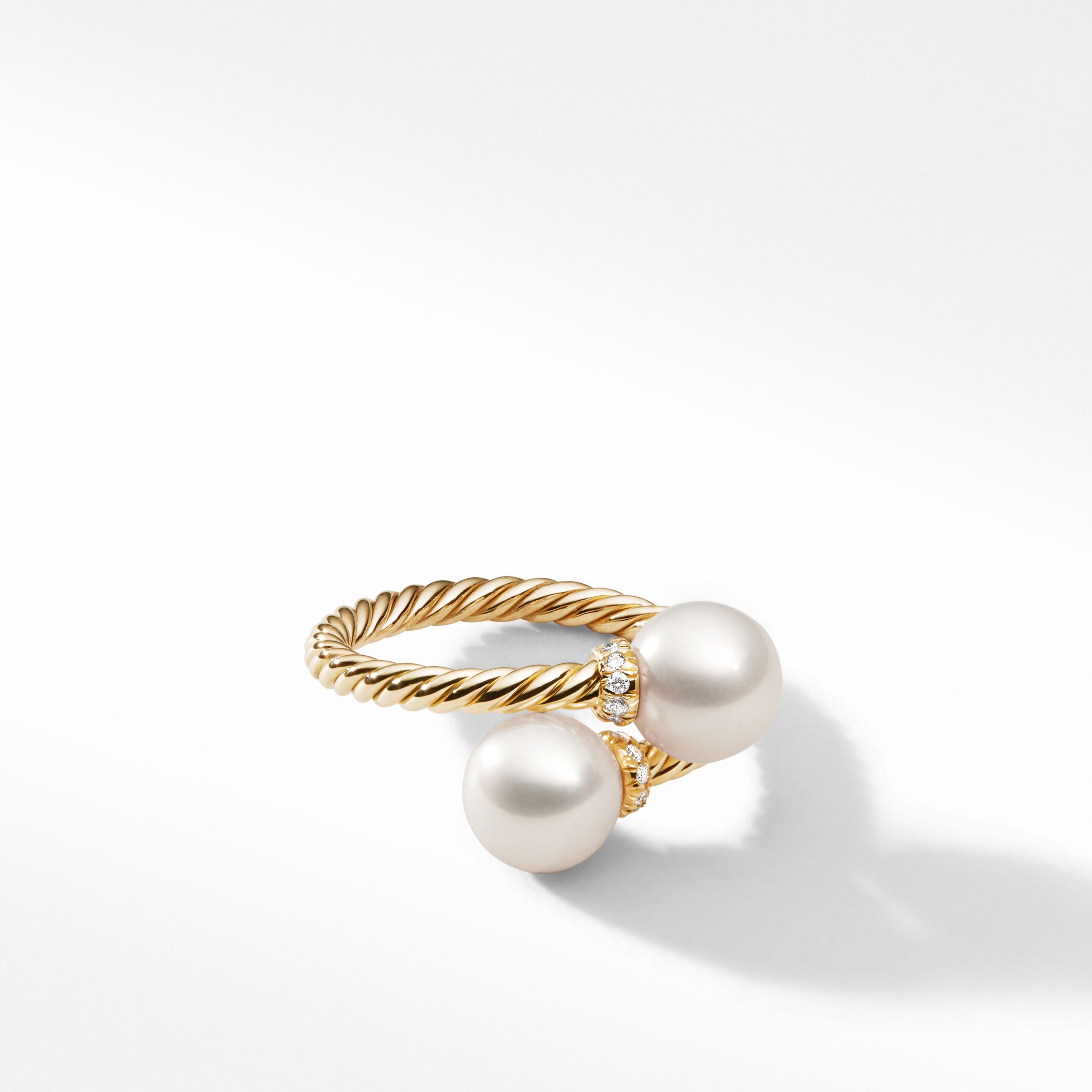 Solari Bypass Ring in 18K Yellow Gold with Pearls and Pavé Diamonds | David Yurman