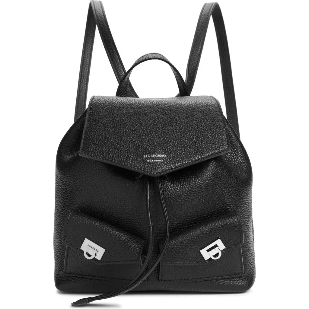 FERRAGAMO Mini Harley Leather Drawstring Backpack in Nero at Nordstrom | Nordstrom