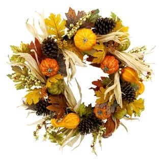 24" Pumpkin, Gourd & Pine Cone Wreath by Ashland® | Michaels Stores