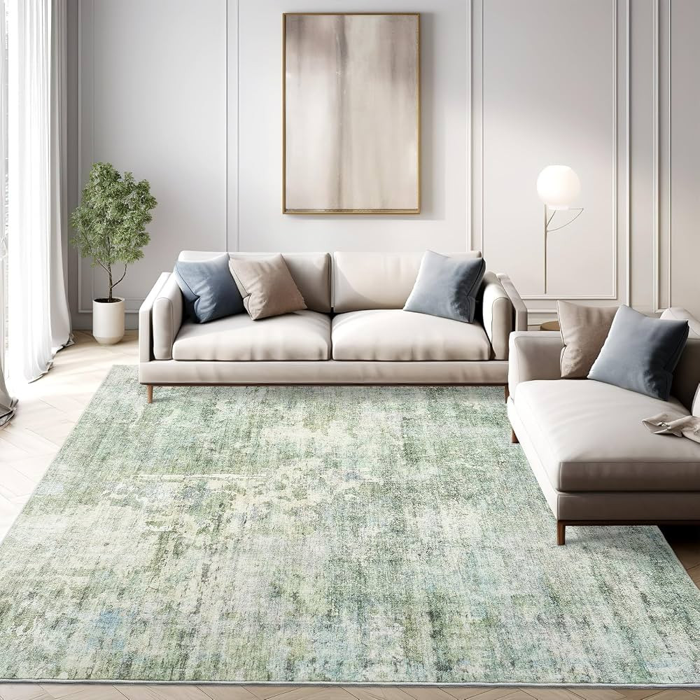 Area Rug 6x9 Abstract Rugs for Living Room 6 x 9 Washable Rugs Green Non Slip Low Pile Rugs for B... | Amazon (US)