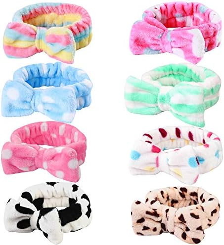 8 Pack Spa Headband, Coral Fleece Makeup Headband Cosmetic Headband for Washing Face, Bow Headban... | Amazon (US)