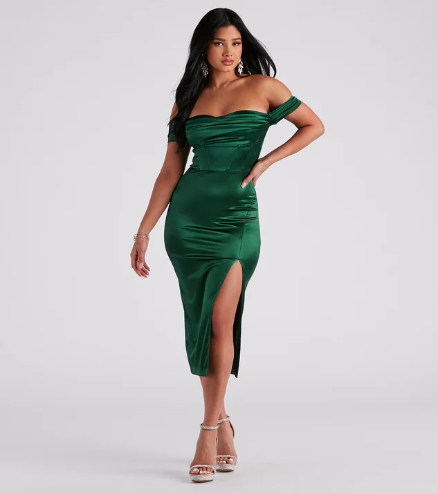 Kathryn Formal Satin Corset Midi Dress | Windsor Stores
