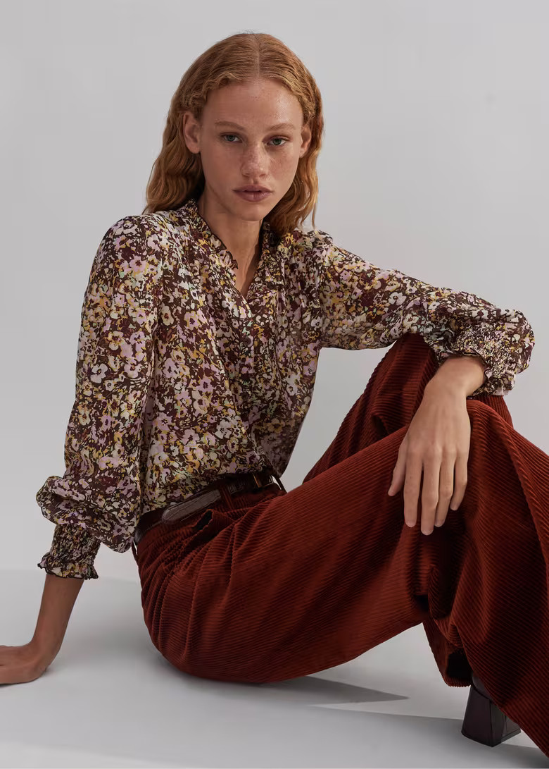 Silk Cotton Hand-Painted Floral Print Blouse | ME+EM US