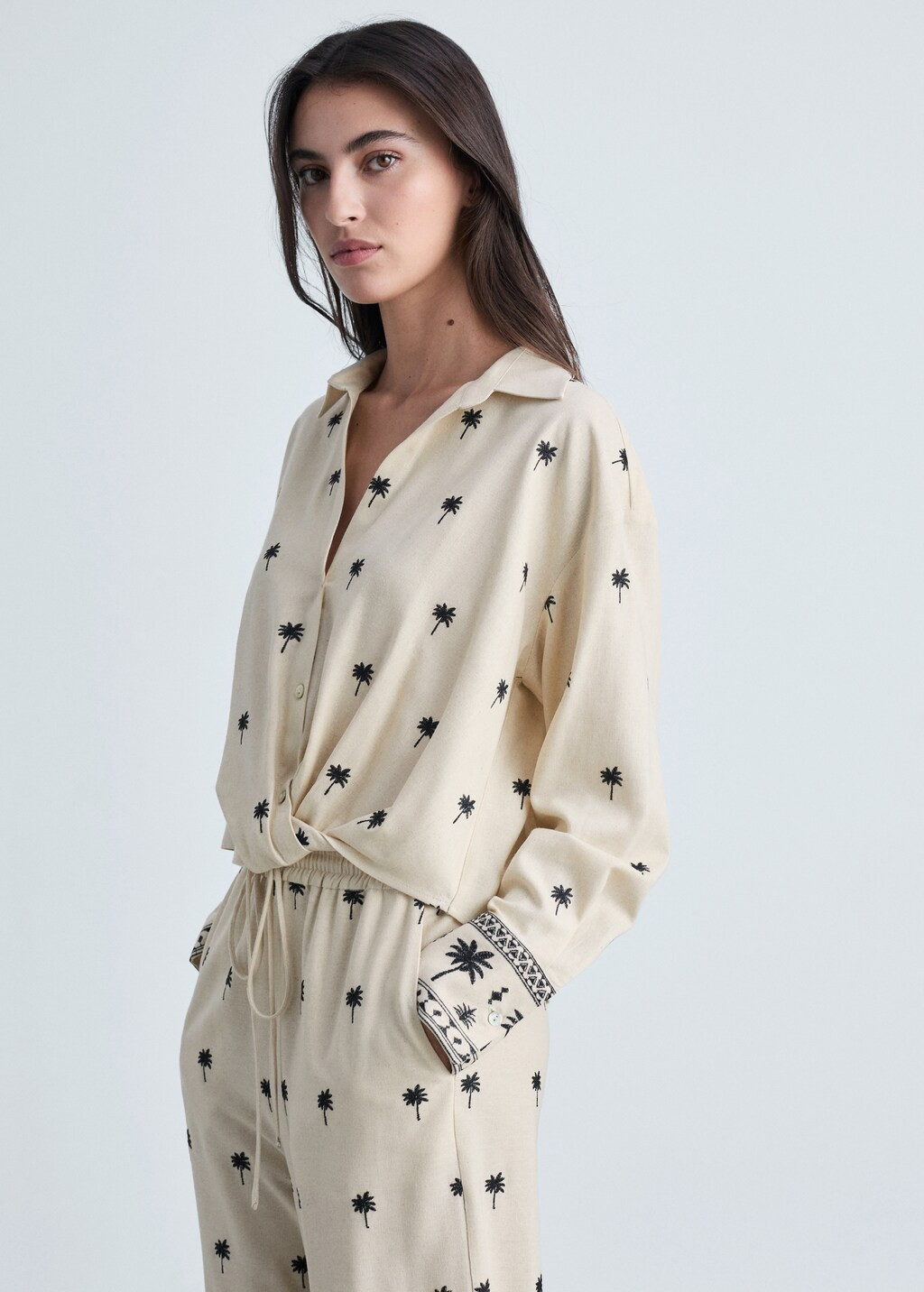 Embroidered shirt with knot - Women | MANGO United Kingdom | MANGO (UK)