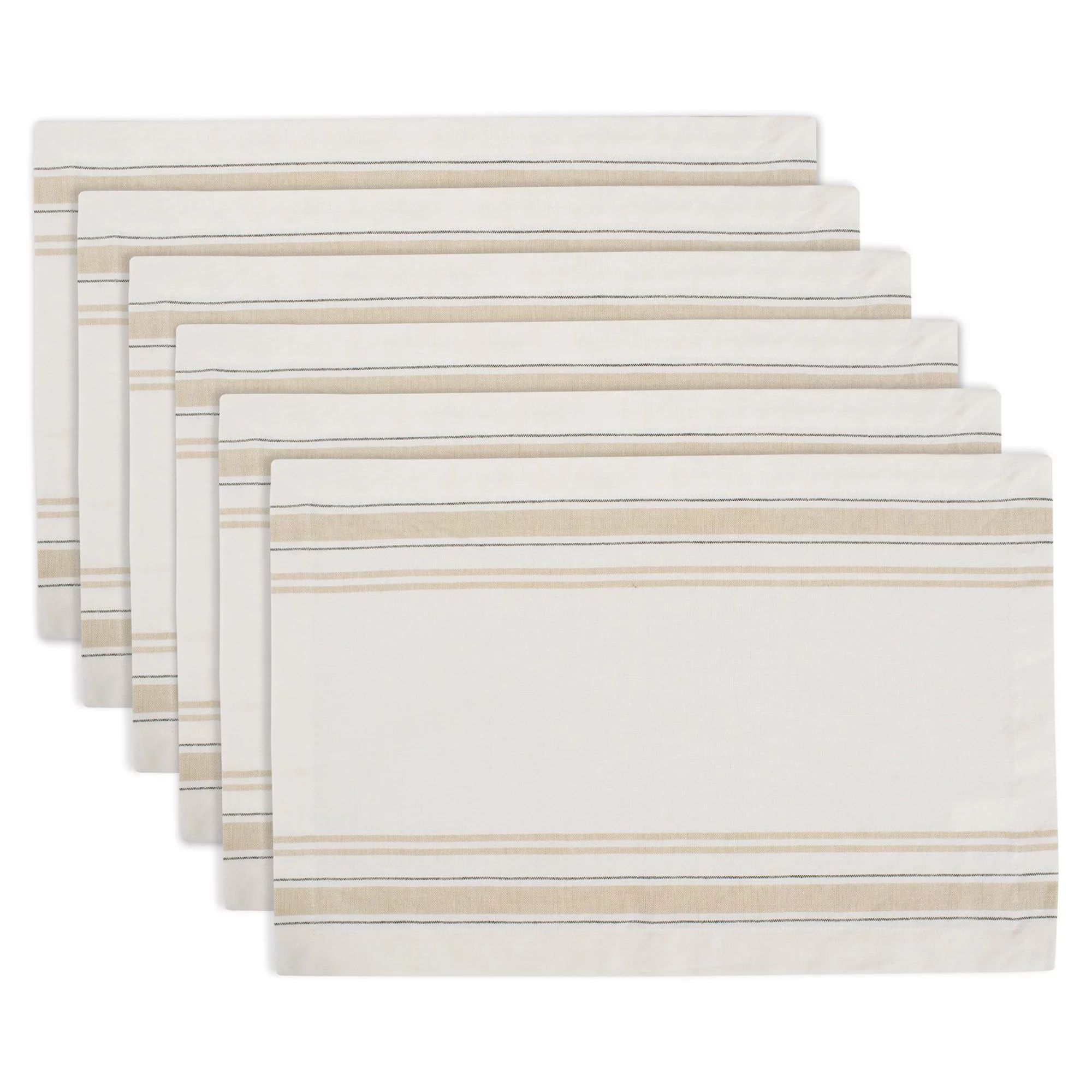 Set of 6 White Chambray and Brown French Stripe Rectangular Placemats 19" x 13" | Walmart (US)