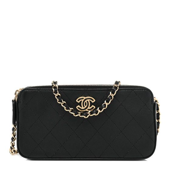 CHANEL Goatskin Enamel Quilted Small Clutch With Chain Black | FASHIONPHILE (US)