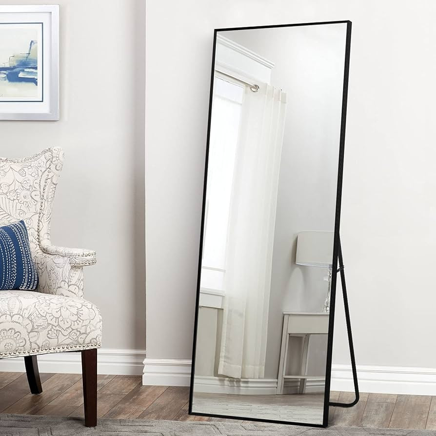 MIRUO Full Length Mirror, 59" x 20" Aluminum Alloy Frame Floor Mirror with Stand, Large Bedroom M... | Amazon (US)