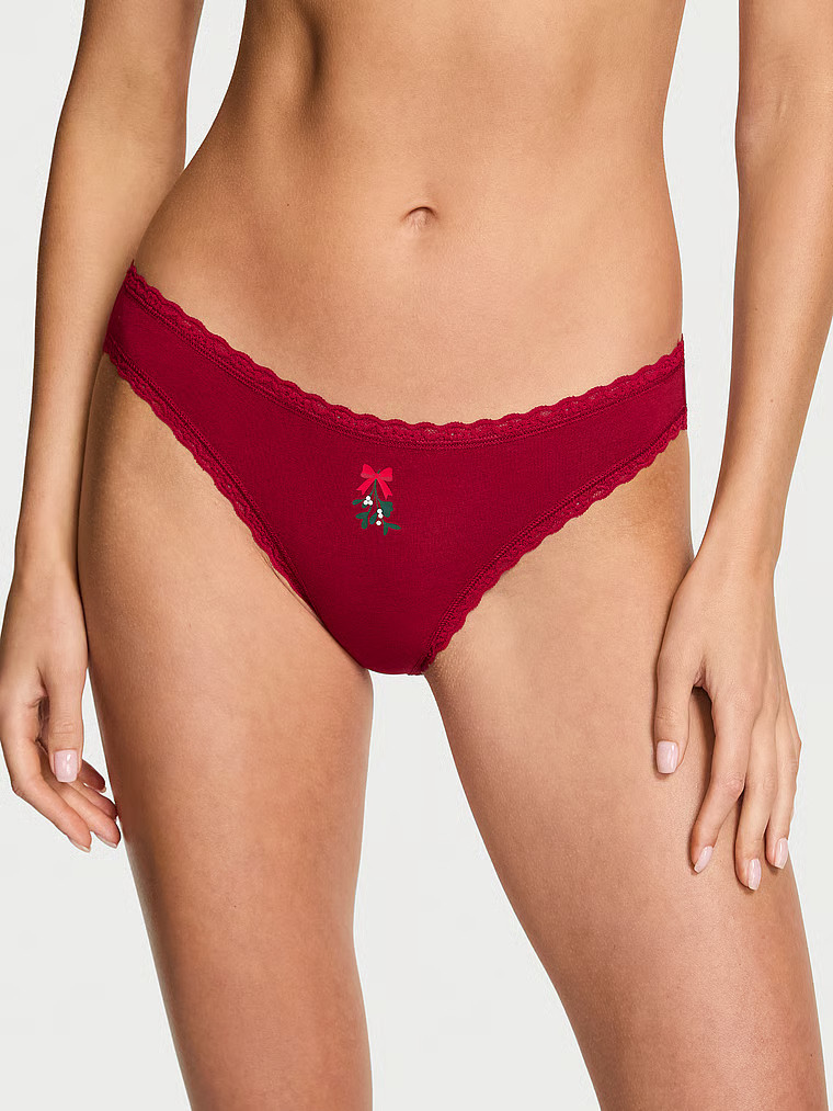 Buy Lace-Waist Bikini Panty, Red Lacquer Mistletoe - Order Panties online - Victoria's Secret US | Victoria's Secret (US / CA )