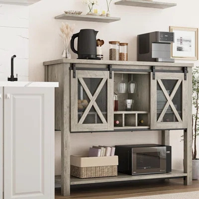 Coffee Bar Cabinet, Farmhouse Sideboard Buffet with Wine Glass Rack & Liquor Storage | Wayfair North America