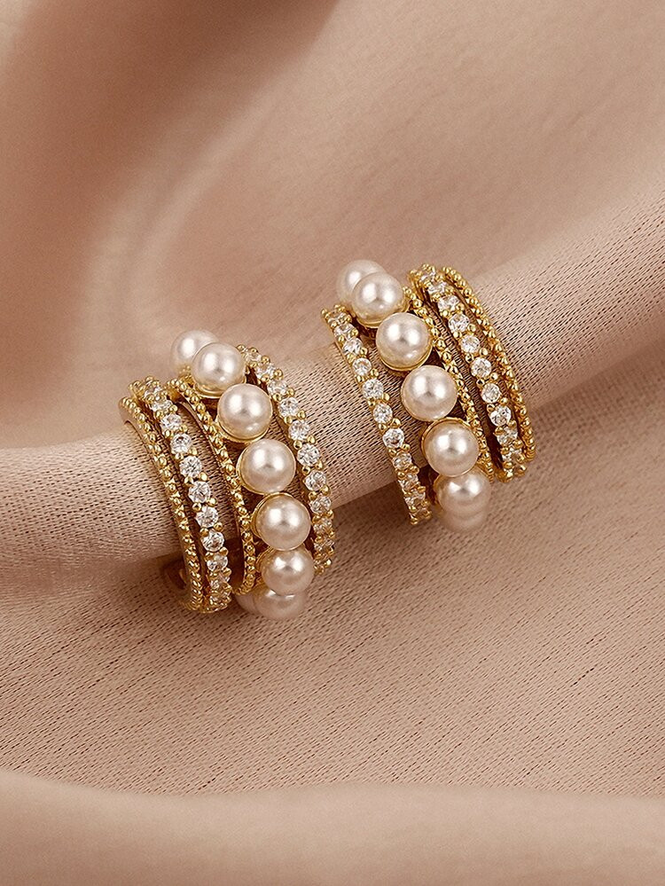 Faux Pearl Decor Hoop Earrings | SHEIN