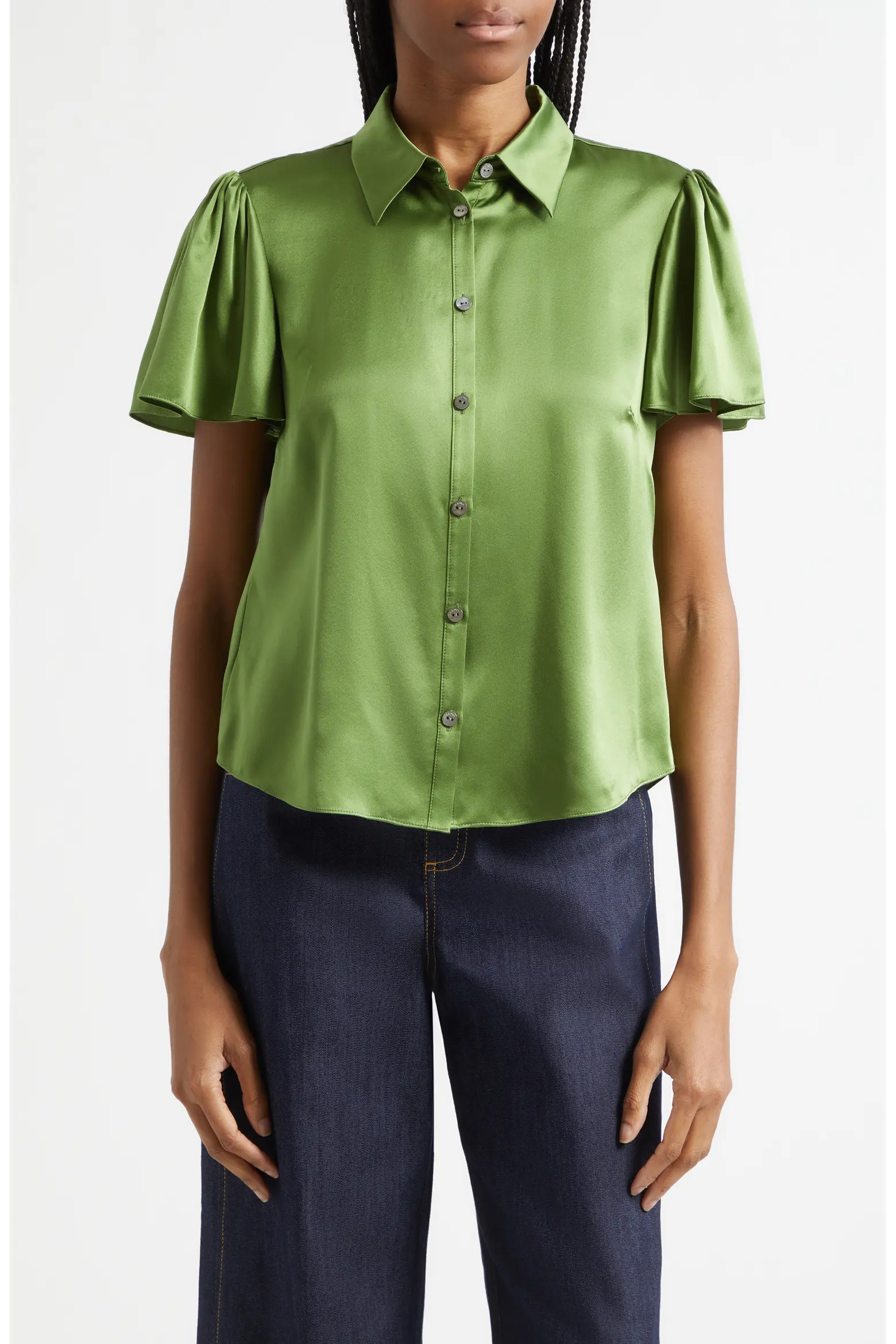 Fiona Flutter Sleeve Silk Satin Button-Up Shirt (Women) | Nordstrom | Nordstrom