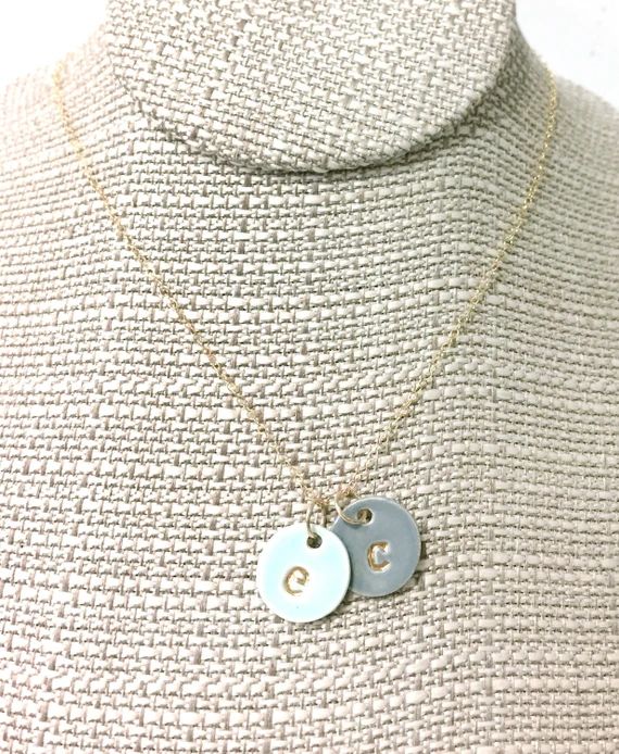 Two Charms Initial Delicate Necklace in 22k Gold Luster Overglaze on Ceramic Stoneware Includes Chai | Etsy (US)