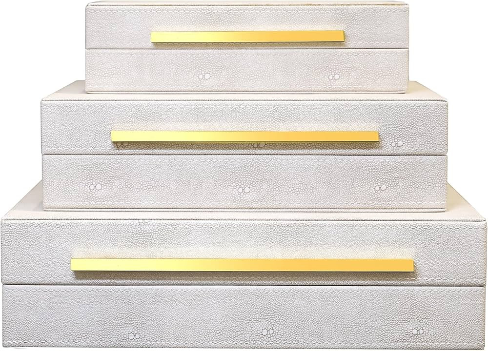 Modern Decorative Box Faux Shagreen Leather, Decorative Storage Boxes with Lids for Home Decor, L... | Amazon (US)