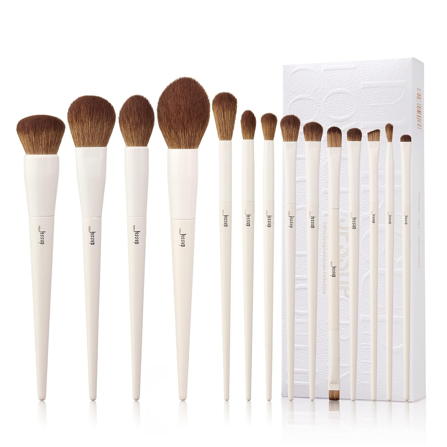 Jessup Makeup Brushes 14Pcs Makeup Brush Set Premium Synthetic Powder Foundation Contour Blush Concealer Eye Shadow Blending Liner Make Up Brush Kit Light Grey T329 | Amazon (US)