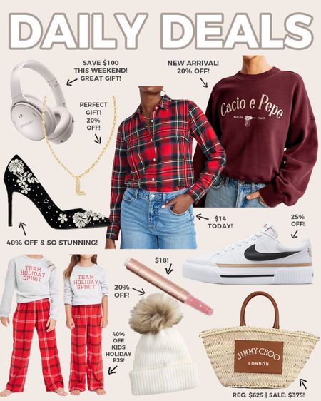 Daily deals! Holiday style, holiday gifts, beauty gift sets and more all on sale today! 

#dailydeals

Christmas plaid button down top. Holiday gift ideas. Jimmy choo sale. Kids holiday pajamas. Kids Christmas pajamas. Embellished holiday heels. Abercrombie sale. Abercrombie graphic pullover. Nike sneakers on sale. Gold initial necklace. Tarte juicy lip  

#LTKHoliday #LTKstyletip #LTKsalealert