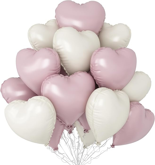 Baby Pink White Heart Balloons,12Pcs 18 Inch Light Pink Cream Foil Love Heart Shaped Balloons for... | Amazon (US)