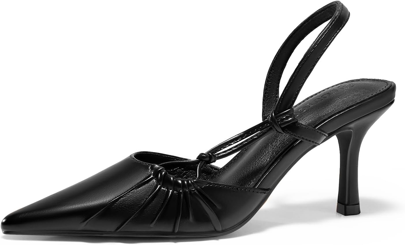 Coutgo Womens Slingback Kitten Heels Closed Pointed Toe Pumps D'Orsay Wedding Party Dress Shoes | Amazon (US)