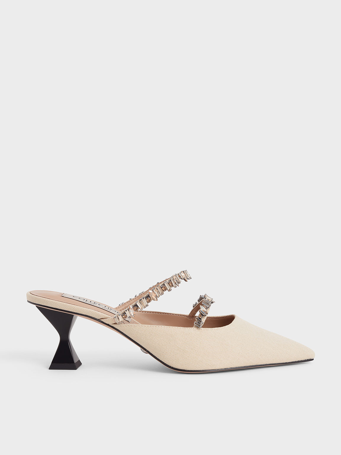 Canvas Double Gem Strap Mules
 - Beige | Charles & Keith UK