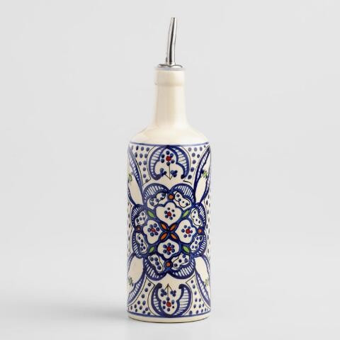 White and Blue Ceramic Tunis Oil Bottle | World Market