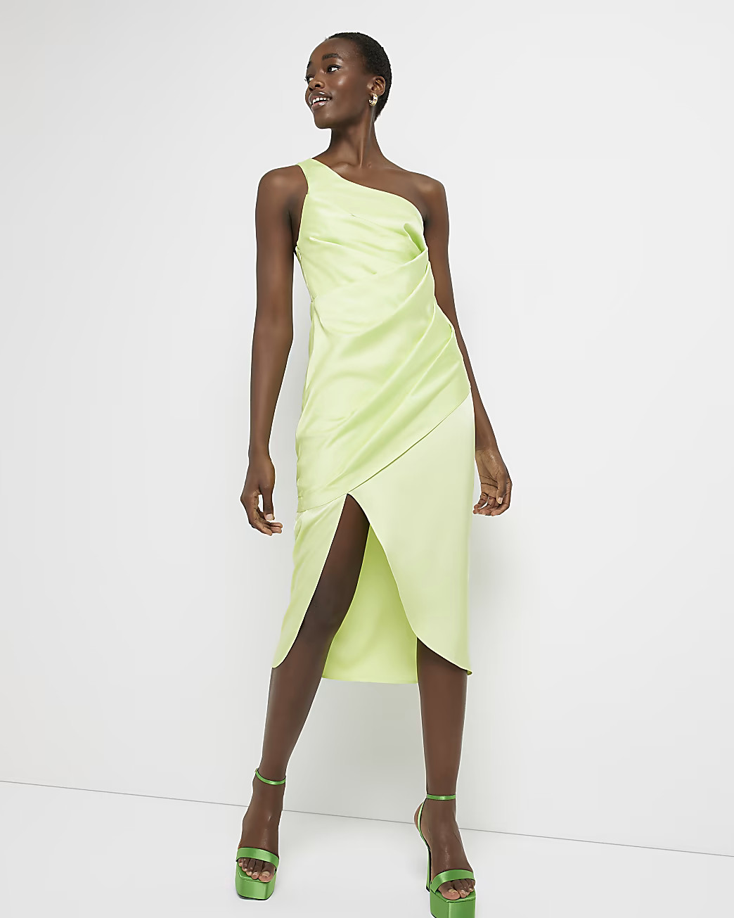 River Island Womens Tall lime satin wrap midi dress | River Island (US)
