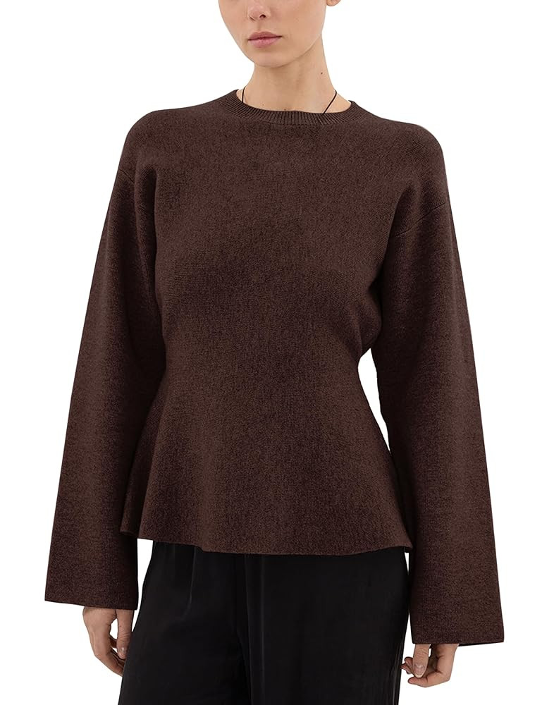 Women Peplum Sweaters for Women Bell Long Sleeves Crewneck Knit Tops Elegant Tie Back Pullover Ju... | Amazon (US)