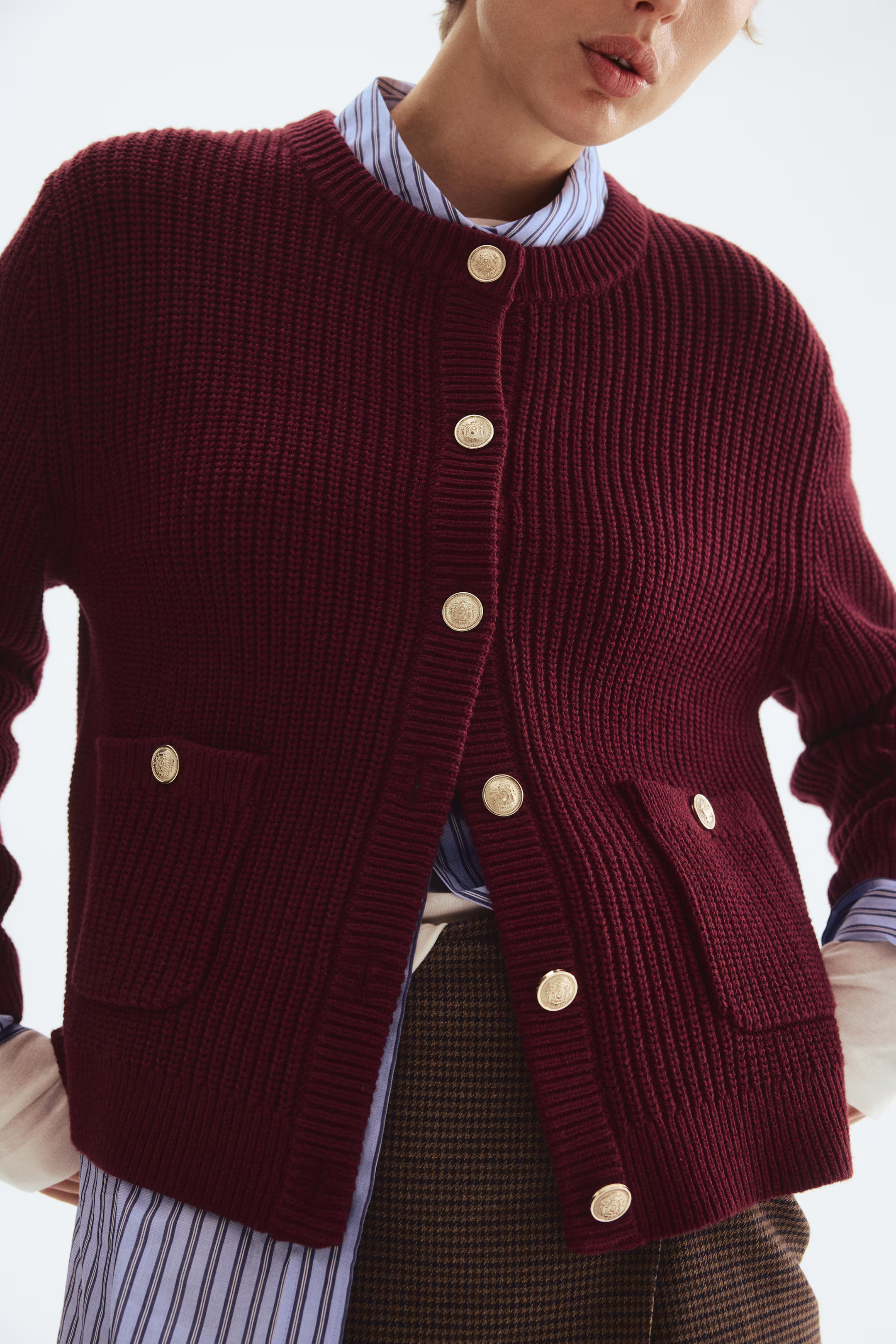 Rib-knit cardigan - Burgundy - Ladies | H&M GB | H&M (UK, MY, IN, SG, PH, TW, HK)