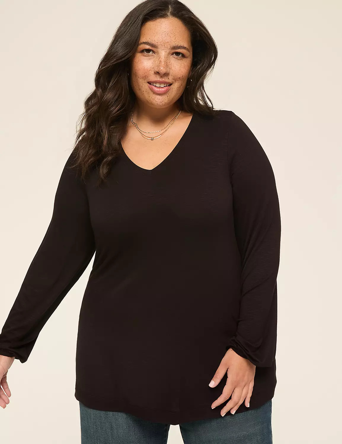 Blouson-Sleeve V-Neck Top | LaneBryant | Lane Bryant (US)