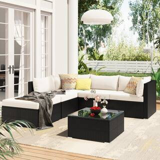 Nestfair Ballew 6-Piece Wicker Patio Conversation Set with Beige Cushions-LFG201203A - The Home D... | The Home Depot