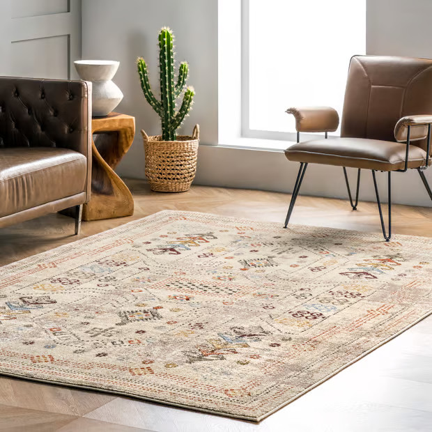 Beige Southwestern Bordered 8' x 10' Area Rug | Rugs USA