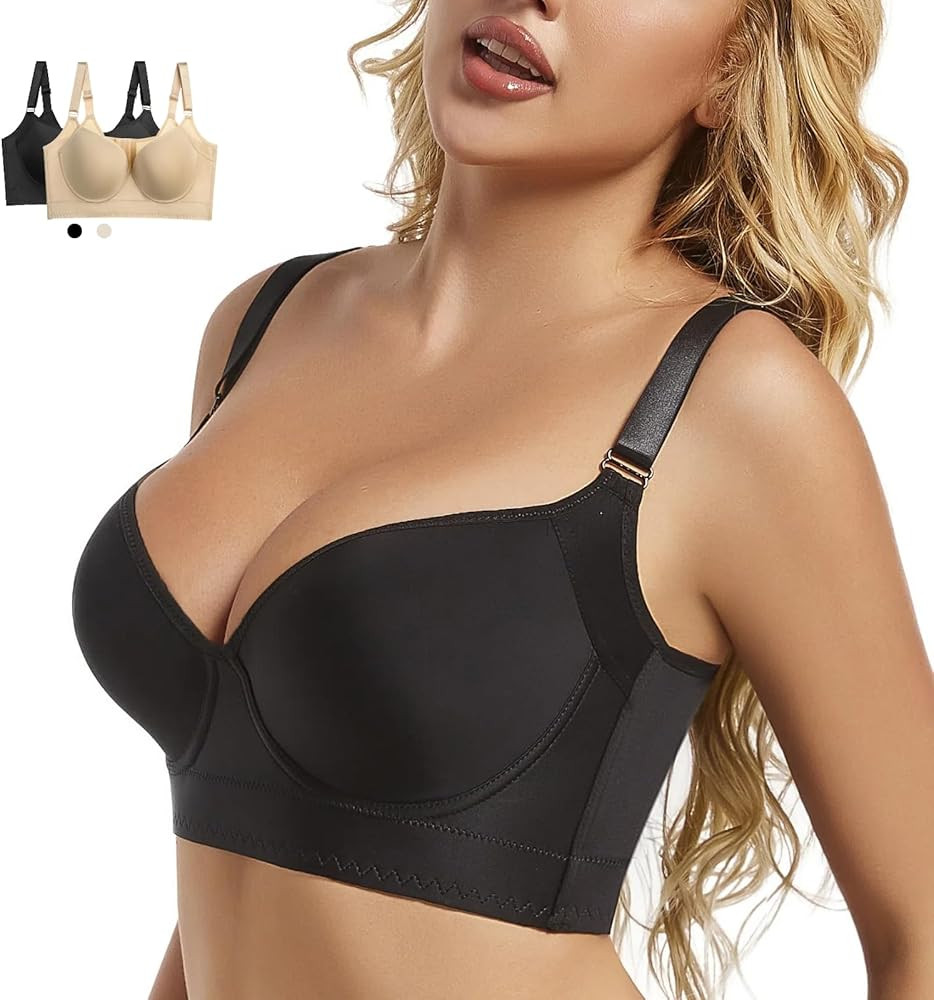 Push Up Bra for Women Uplift Sculpting T-Shirt Bra Full Back Coverage Bra Hide Back Fat Smoothing... | Amazon (US)